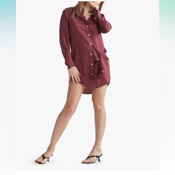 Thakoon Silk wrap tie oversized shirt dress Maroon NWT SMALL - Picture 1 of 10